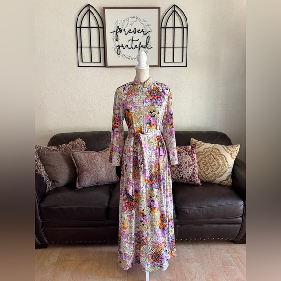 Christian Dior Loungewear Vintage Floral Print Dressing House Coat / Dress Sz M - Picture 2 of 14